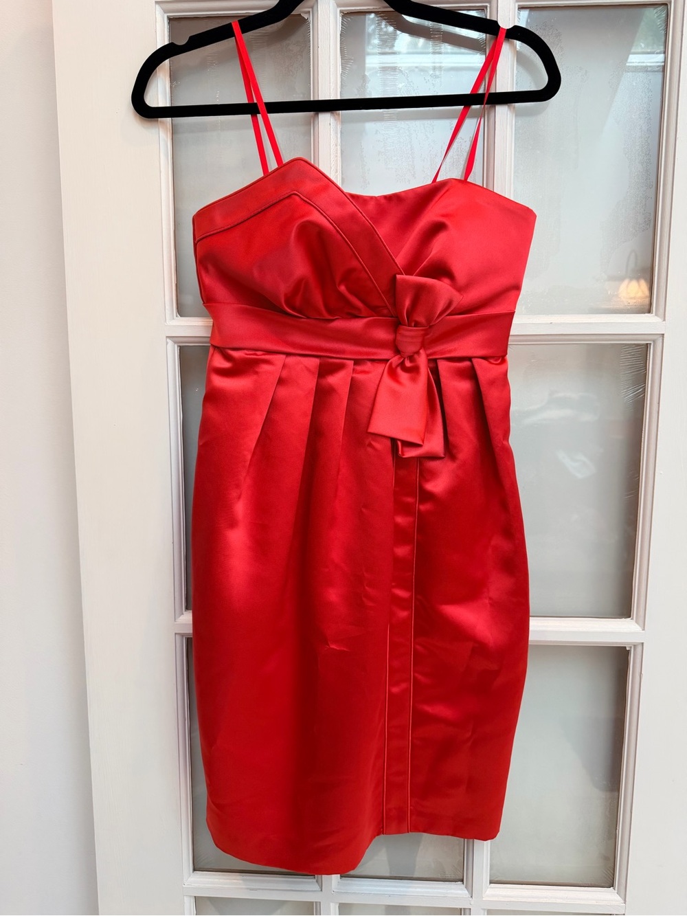 Vintage BCBG Paris Y2K Red Satin Strapless Cocktail Bow Party Dress Size 2 XS